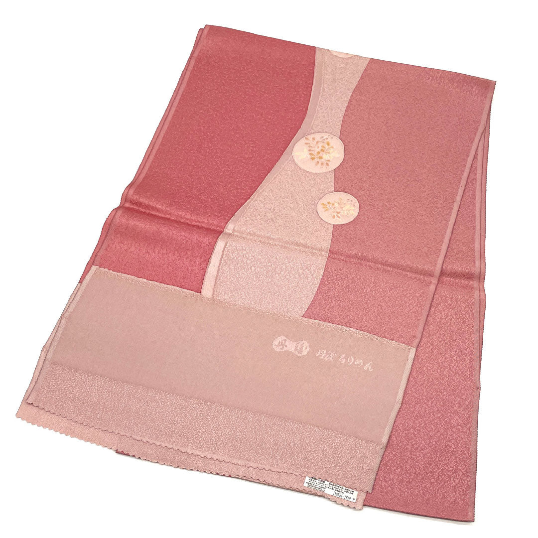 (Like New) Silk Obiage (Sash) - New, Casual, Sekikouiro (Red) with Plant Pattern, Tango Chirimen, Approximately 180cm Long, 30.5cm Wide, Pink, Product Number: 1136001091913