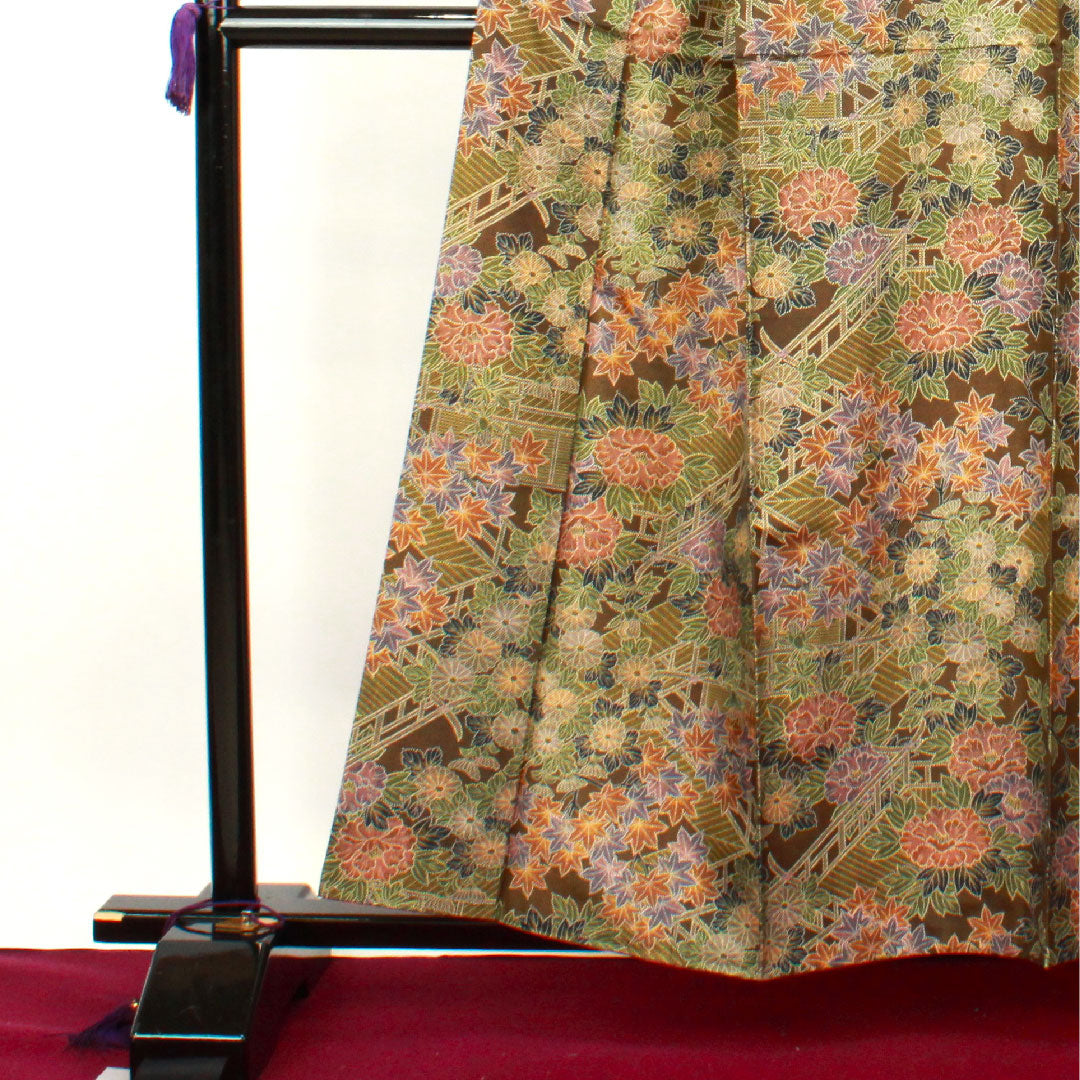 小紋 身丈158.5cm 裄丈64cm 袷  苦色 草花模様  正絹 Aランク 茶系 1115002723314