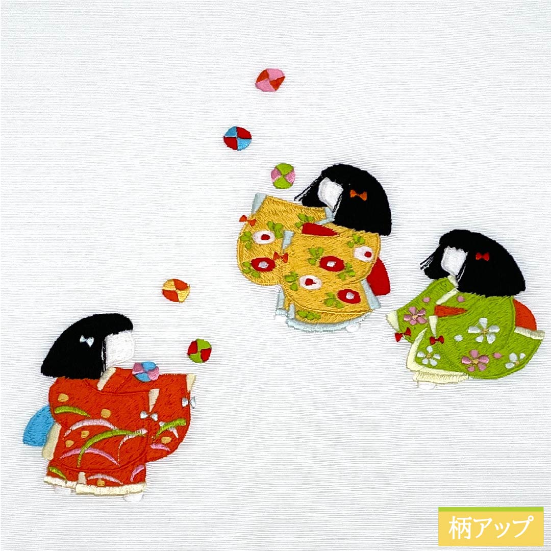 名古屋帯 白色 童子 毬 刺繍 塩瀬 帯丈372cm 正絹 Aランク ポイント柄 カジュアル 白系 1124006003311  名古屋仕立て