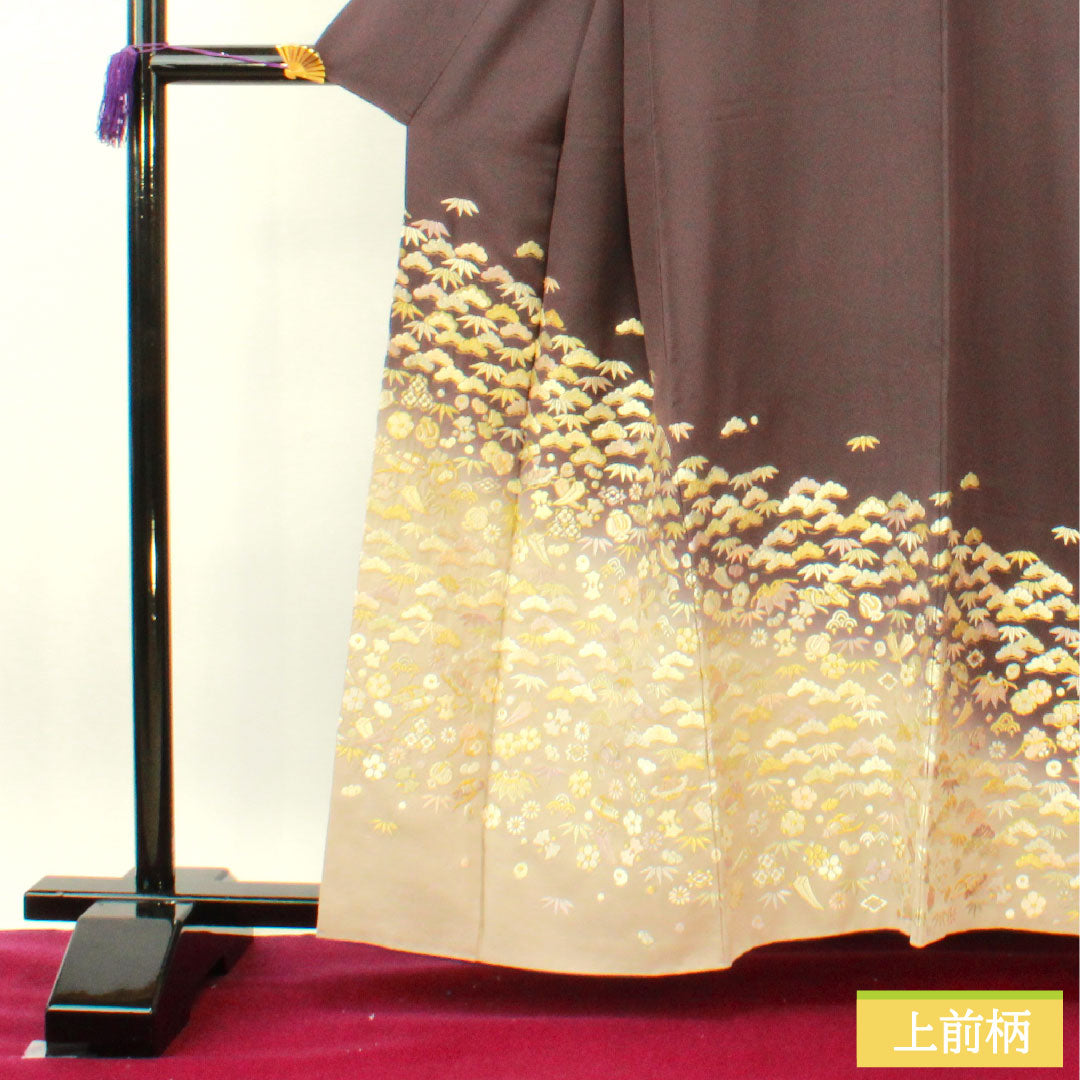 色留袖 正絹 身丈159.5cm 裄丈66cm 袷 紫烏色（しうしょく） 蘇州刺繡 吉祥文様 パールトーン加工 Aランク 紫系 1111001303320
