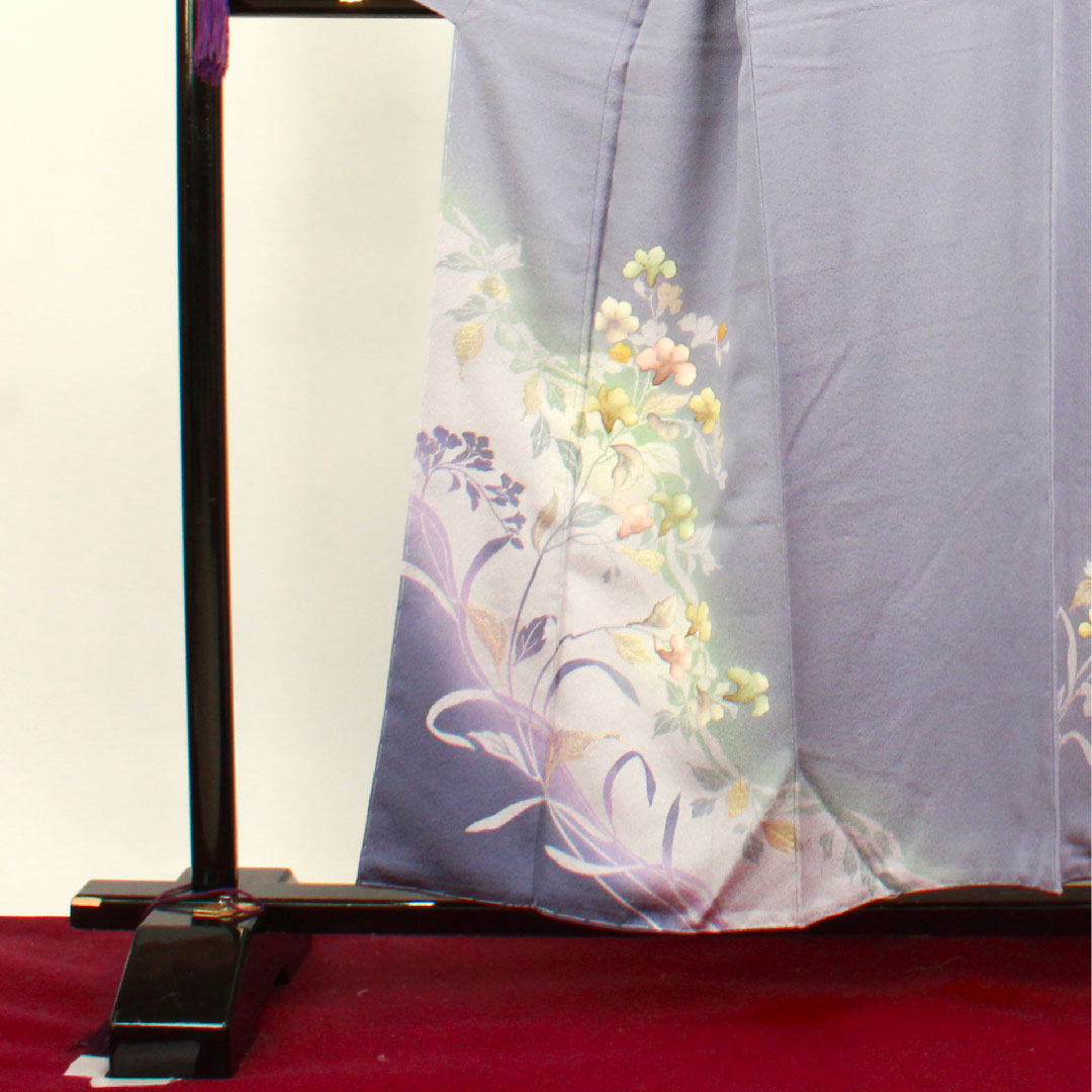訪問着 袷 身丈156cm 裄丈64cm しつけ糸付き 未使用品 相思鼠色 京友禅 作家物 草花模様 正絹 Sランク グレー系 1112002582322
