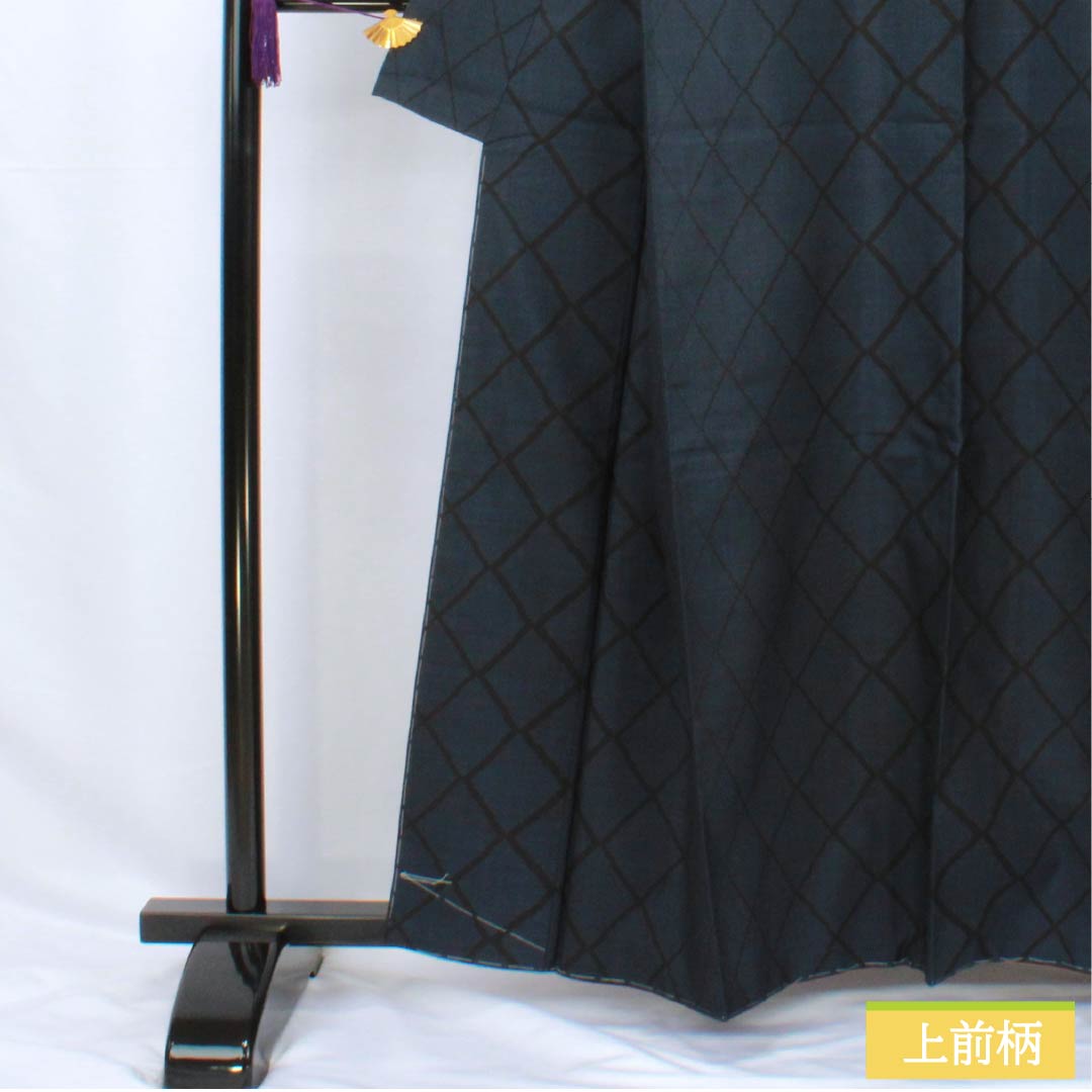 紬 正絹 身丈160.5cm 裄丈62.5cm 韓藍色（からあいいろ） 大島紬 7マルキ 一元絣 Aランク 袷 紺系 1116003793418