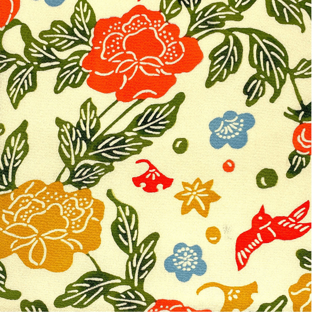 名古屋帯 型染 染め帯 花鳥模様 帯丈378cm 正絹 Aランク 全通 カジュアル クリーム系 1124002033315