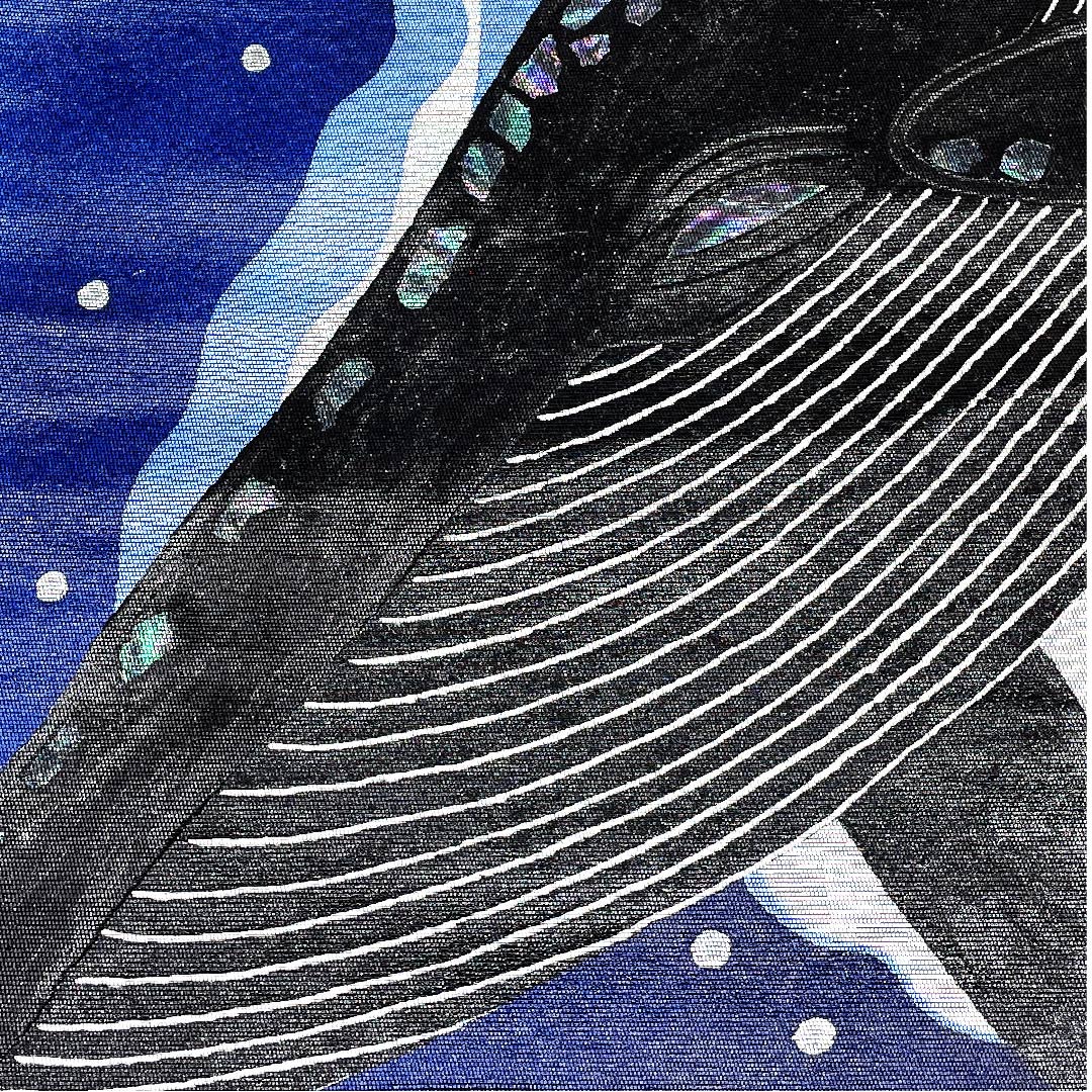 リサイクル着物】（未仕立）袋帯 濃紺色 引箔 螺鈿 クジラ