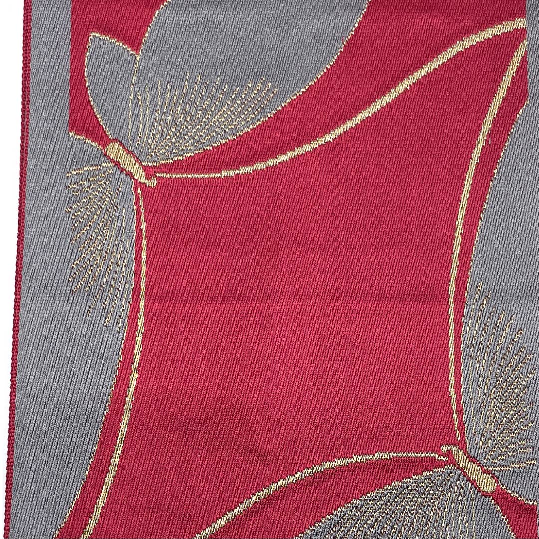 半幅帯 ポリエステル ワインレッド色 蝶 帯丈344cm 紫系 Aランク 1125001743320