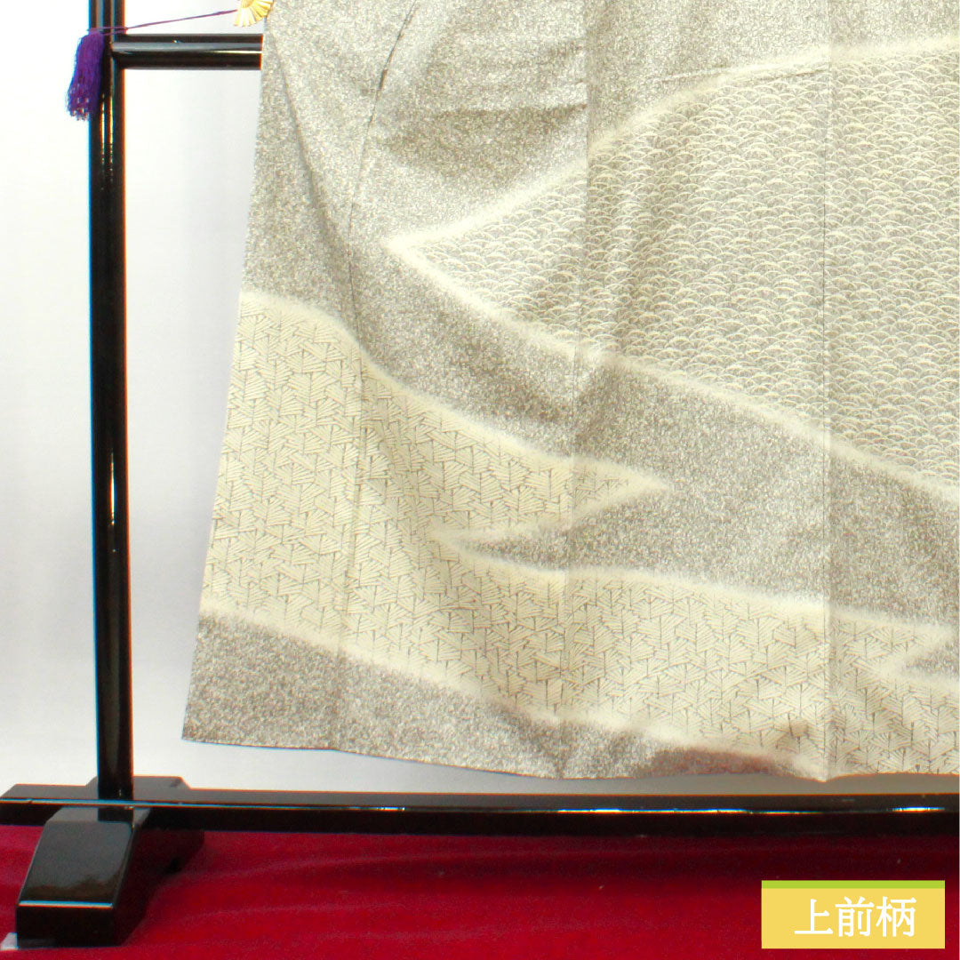訪問着 正絹 袷 身丈158.5cm 裄丈62cm 絹鼠色 川村久太郎 タタキ染 紬地 抽象模様 Sランク グレー系 1112003842322