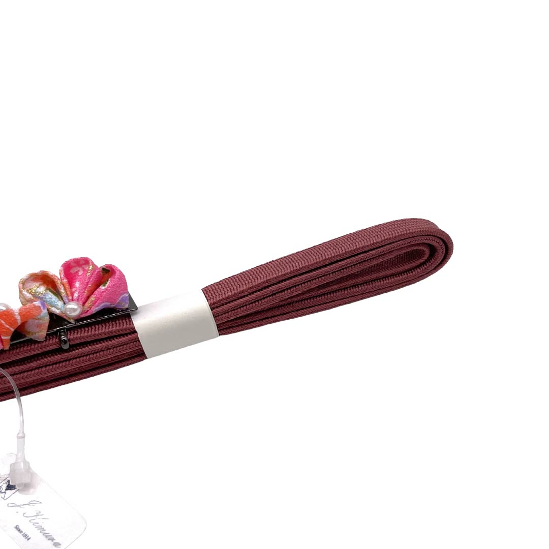 (新品)帯締め 正絹 NEWランク 三分紐 蘇芳色（すおういろ） 帯留め付き つまみ細工 日本製 長さ約135cm 幅約0.8cm カジュアル 赤系 1135006501312