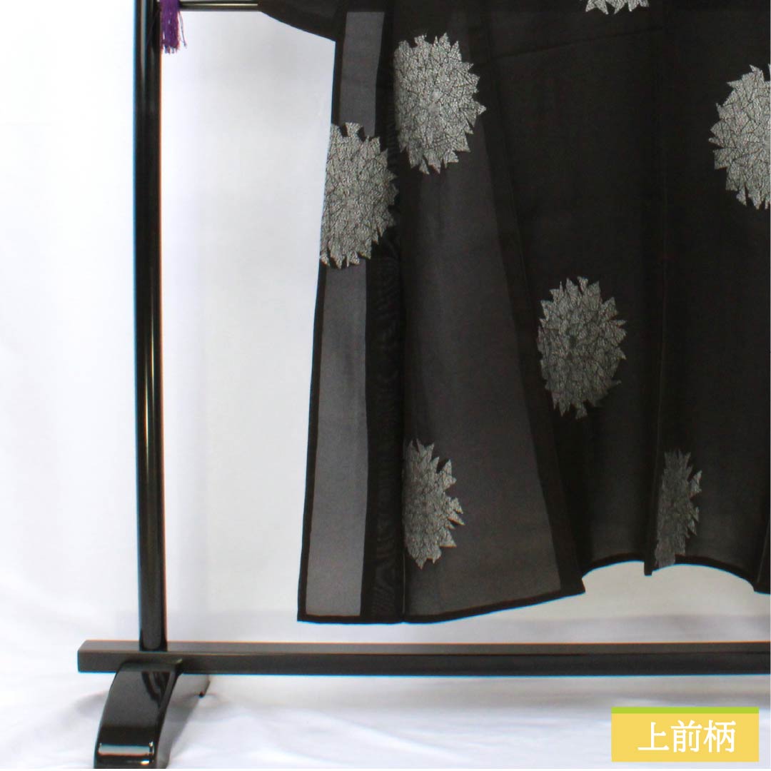 夏物 ポリエステル 小紋 身丈147cm 裄丈64.5cm 縫い取り 抽象模様 紗 Sランク 黒系 1132002412110