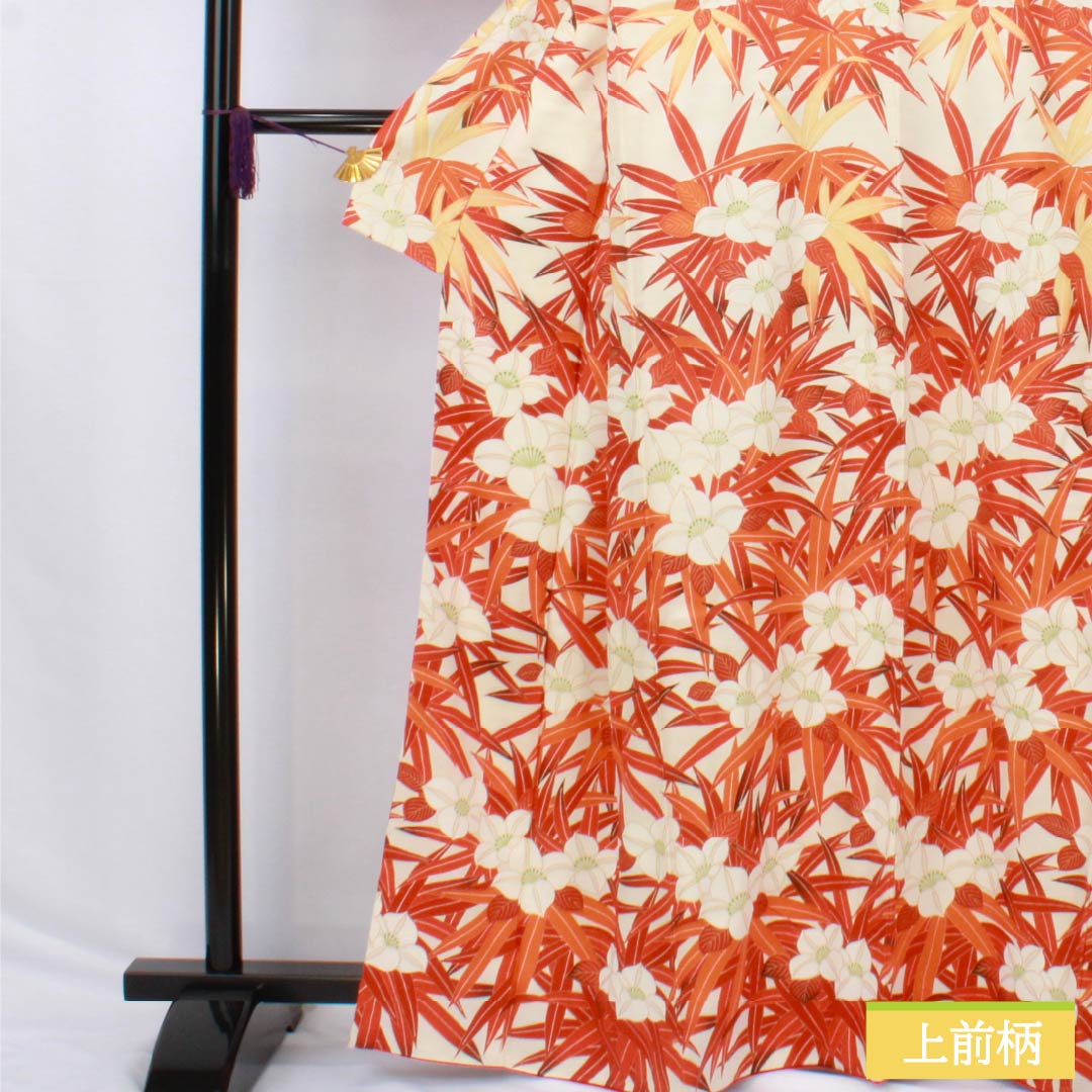 訪問着 正絹 Aランク 袷 身丈164cm 裄丈64.5cm 乳白色（にゅうはくしょく） 京友禅 草花 白系 1112006523411