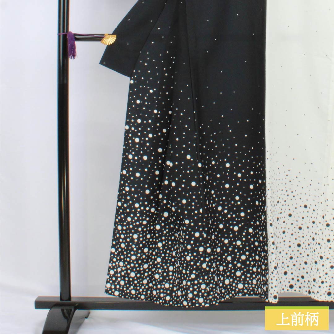 訪問着 ポリエステル Aランク 単衣 身丈154.5cm 裄丈63cm ドット柄 洗える着物 モノトーン 1112006153227