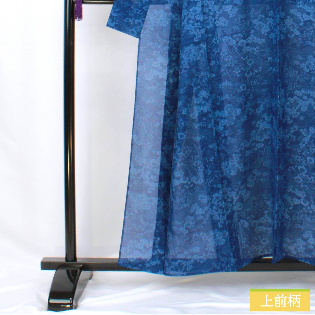 Summer pure silk komon length 157cm sleeve length 65cm navy bellflower color (konkikyo-iro) Kyoto Bingata plant dyeing Gosen silk A rank navy 1132002123318