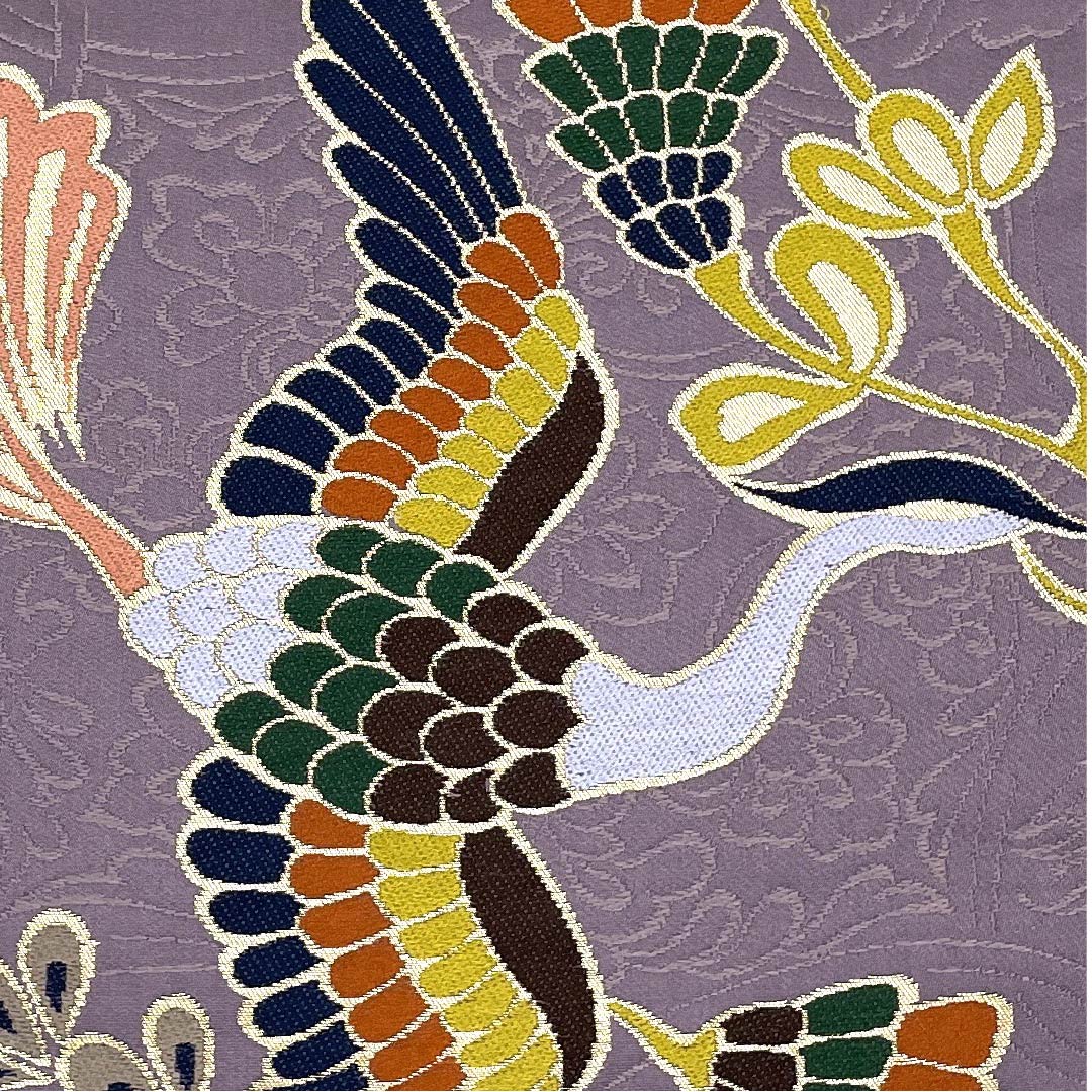 リサイクル着物】袋帯 浅滅紫色 白綾苑大庭 留袖用 振袖用 鳥 花 427cm