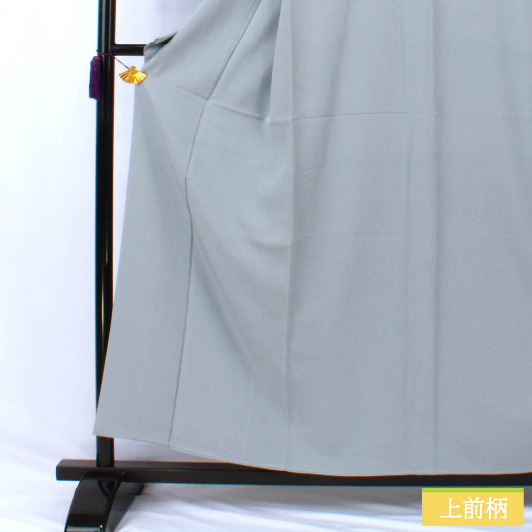 Solid-colored silk kimono, S-rank, length 157cm, sleeve length 65cm, sky blue-gray (sorairo-nezuiro) color, single crest, plum blossom design, Hama Chirimen, lined, gray, product code: 1114002422322