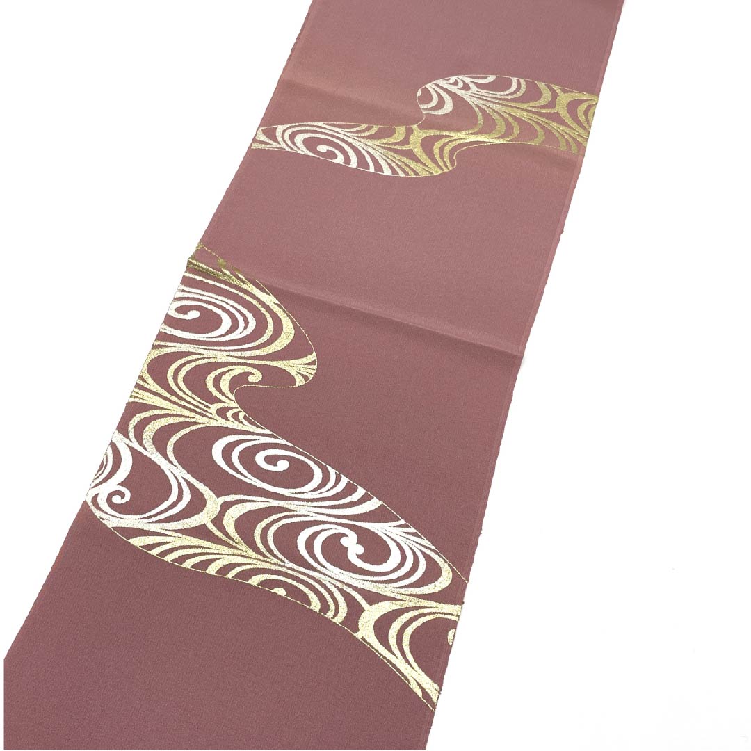 （新古品） 帯揚げ 正絹 フォーマル 桃色（ももいろ） 金銀箔 流水 渦 長さ約168cm 幅約28.5cm Aランク ピンク系 1136000253913