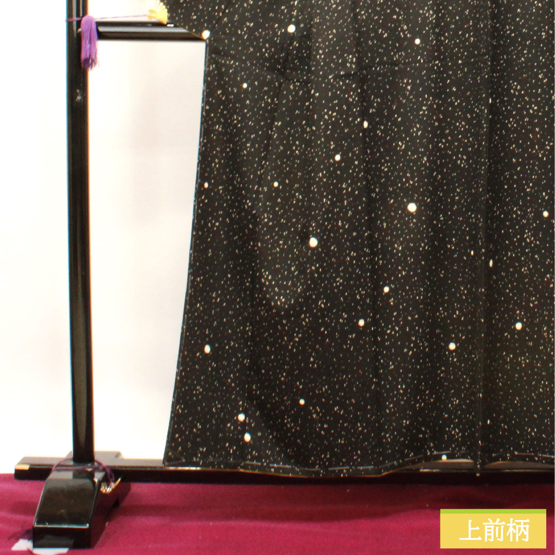 小紋 ポリエステル 身丈156.5cm 裄丈63cm 袷  洗える着物 タタキ染 しつけ糸付き 未使用品  Sランク 黒系 1115003972310