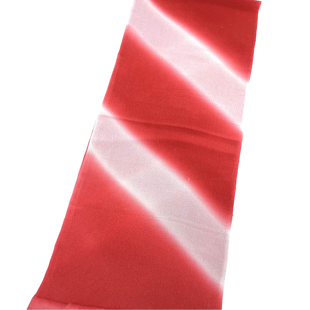 帯揚げ 正絹 Sランク カジュアル 紅赤色（べにあかいろ） 薄梅鼠色（うすうめねずいろ） ちりめん地  長さ約172cm 幅約30cm 赤系 1136003462912