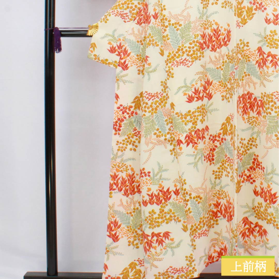 小紋 正絹 Bランク 身丈153.5cm 裄丈62cm 袷 草花模様 白系 1115006434211