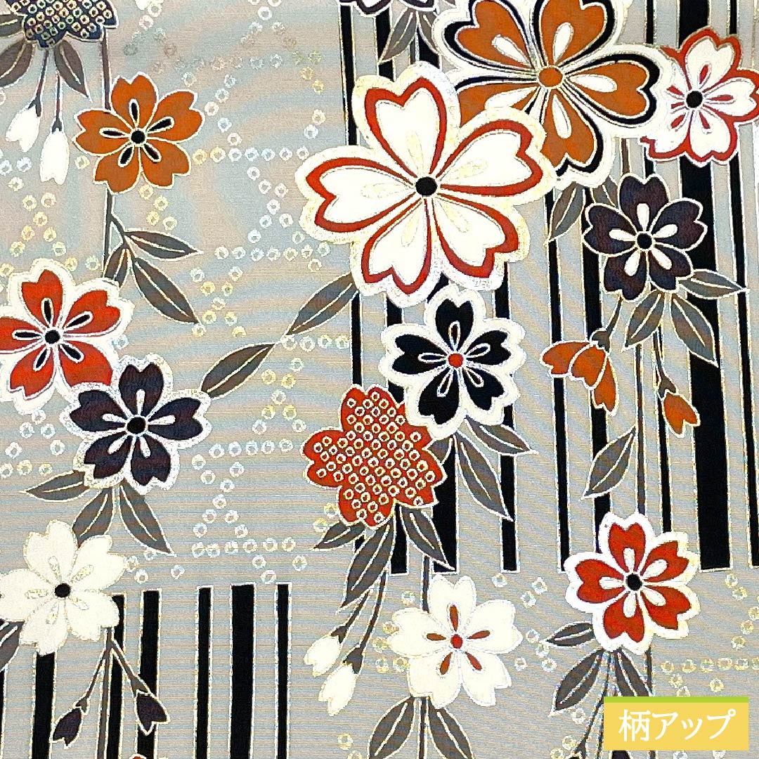 名古屋帯 ポリエステル Aランク 白鼠色（しろねずいろ） 染め帯 古典柄 桜 帯丈360cm 全通 セミフォーマル グレー系 1124010883322 開き仕立て