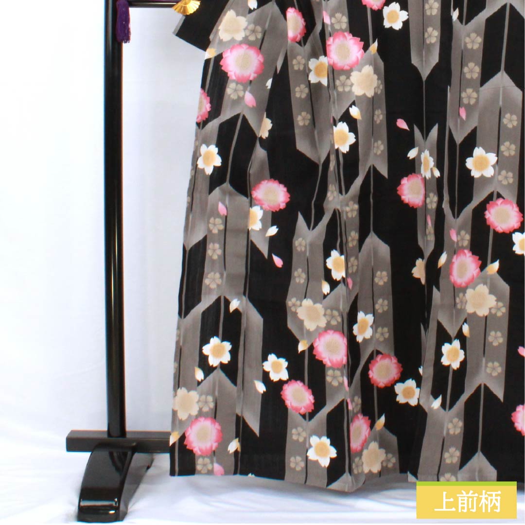 浴衣 木綿 身丈163cm 裄丈68.5cm Sランク 単衣 グレー系 素鼠色（すねずいろ） 桜 1118005502422