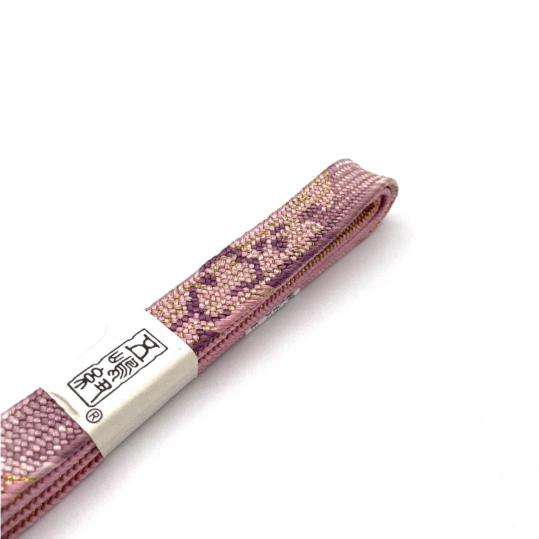 （新古品） 帯締め 正絹 四分紐 洎夫藍色（さふらんいろ） 五嶋紐 江戸組紐 金属糸使用 長さ約165cm 幅約1.7cm セミフォーマル Sランク ピンク系 1135002452313