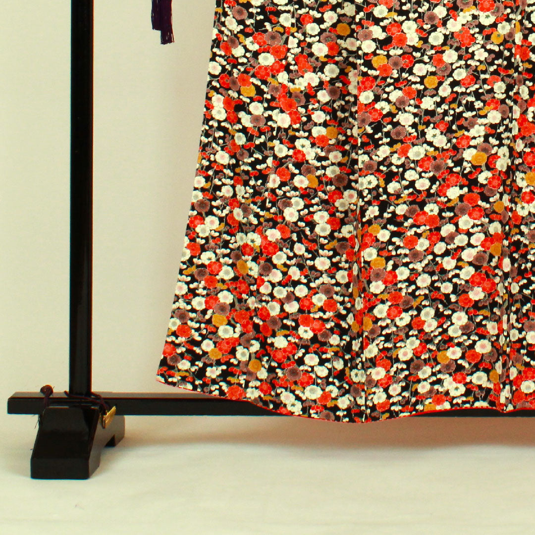 小紋 身丈158.5cm 裄丈61cm 袷  梅柄  正絹 Sランク 黒系 1115000472310