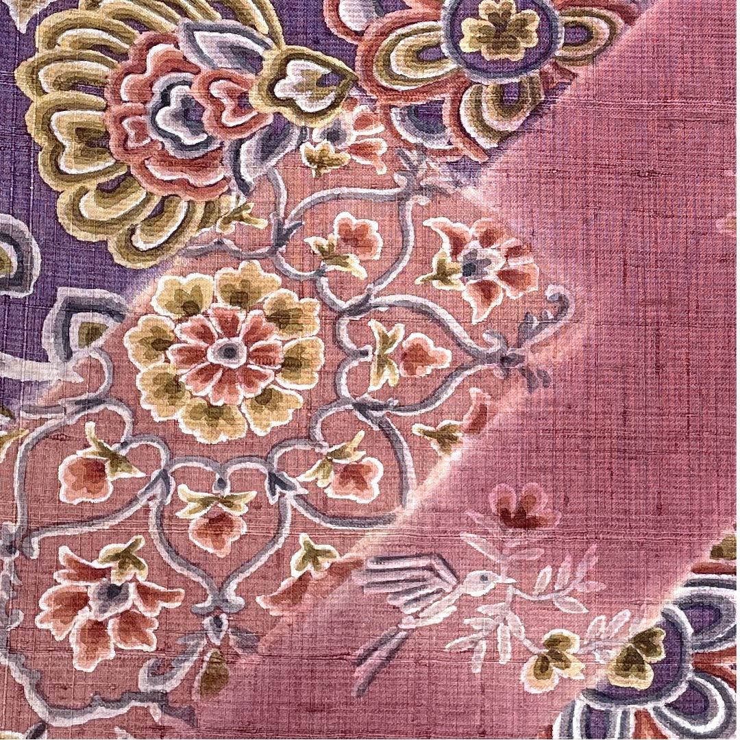 袋帯 蘇芳色（すおういろ） 紬地 唐花模様 小鳥模様 帯丈439cm 正絹 Sランク ポイント柄 カジュアル 紫系 1123009422320