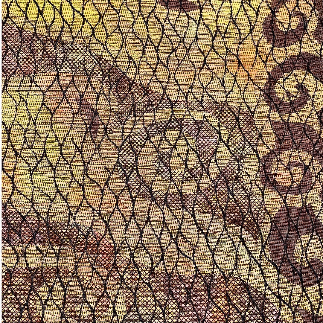 袋帯 紅鬱金色（べにうこんいろ） 幾何学模様 箔 帯丈456cm 正絹 Aランク 六通 カジュアル 茶系 1123005493414