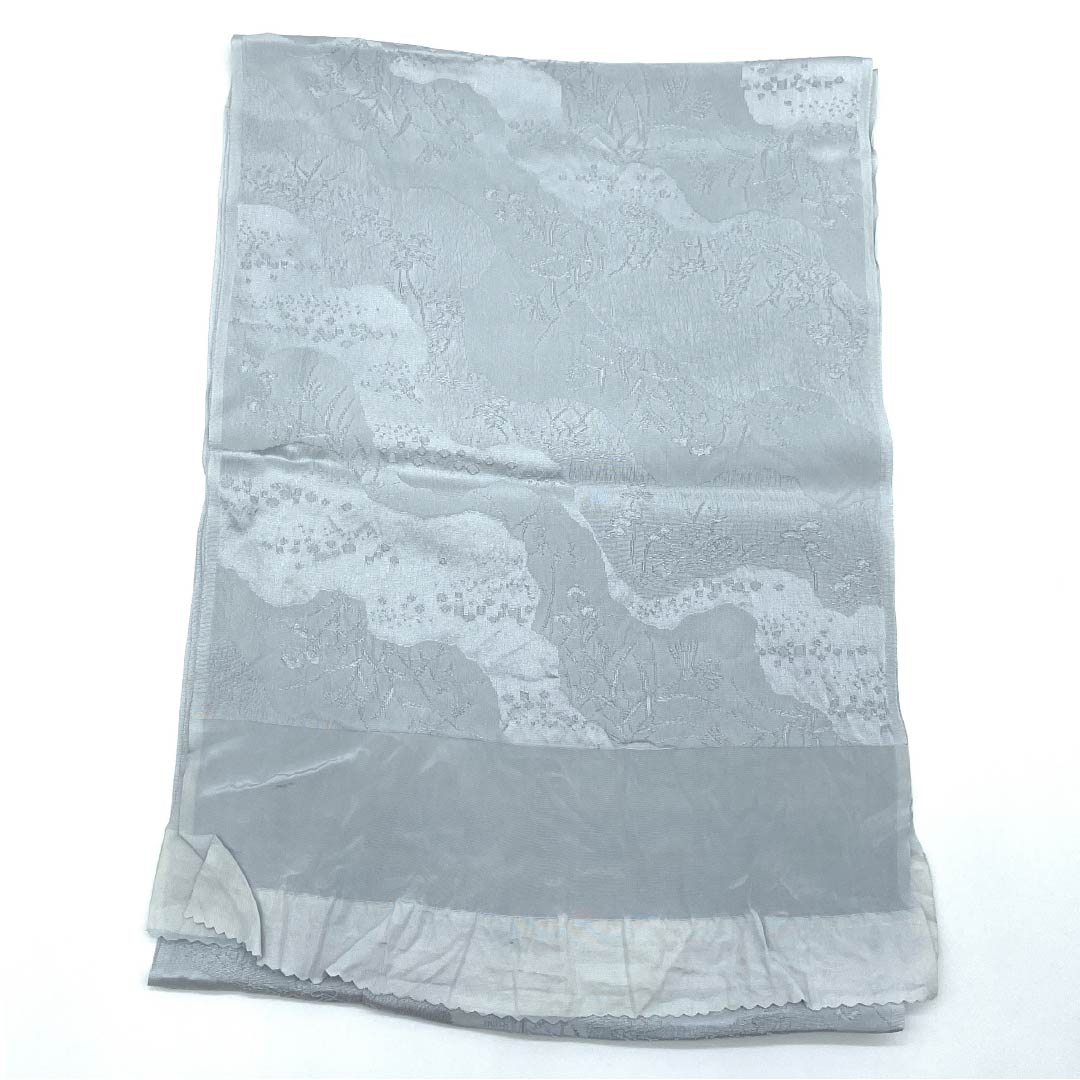 帯揚げ 正絹 セミフォーマル 白銅色（はくどういろ） 古典柄 草花模様 長さ約164cm 幅約29cm Sランク グレー系 1136000562922