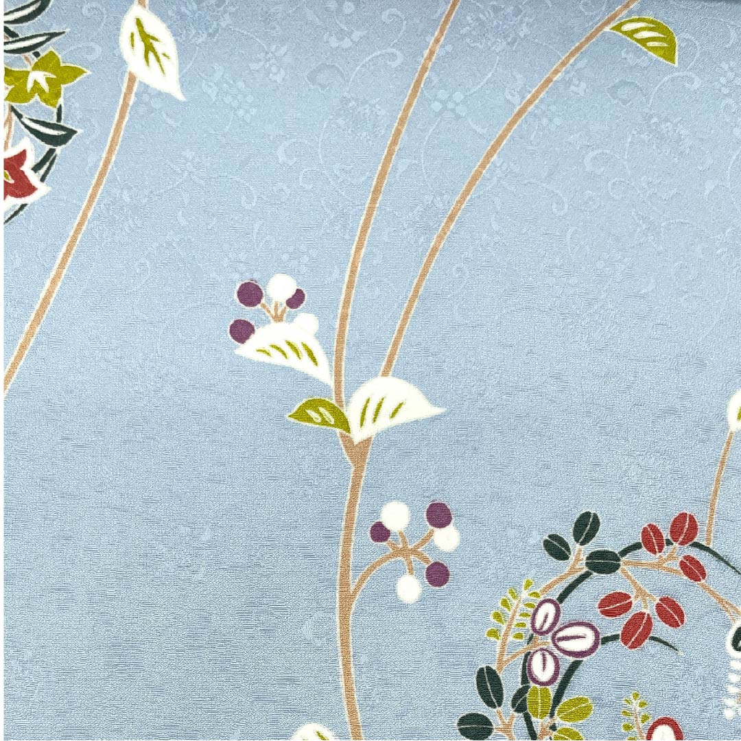 反物 小紋 正絹 蒼白色（そうはくしょく） 京友禅 花柄 尺五幅 NEWランク 水色系 1130001051924