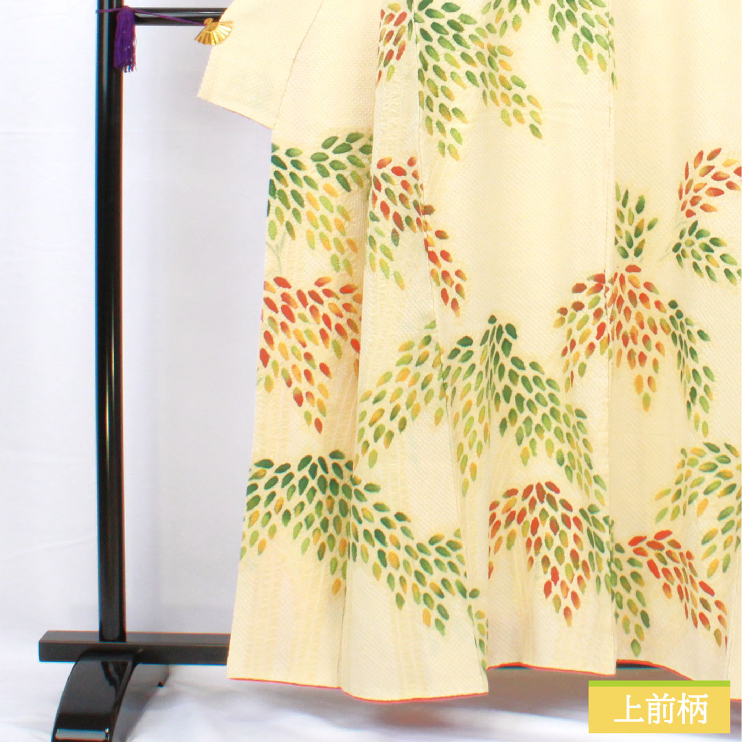 訪問着 正絹 袷 身丈160.5cm 裄丈64.5cm 淡黄色（たんこうしょく） 総絞り 抽象模様 Sランク 黄系 1112005552423