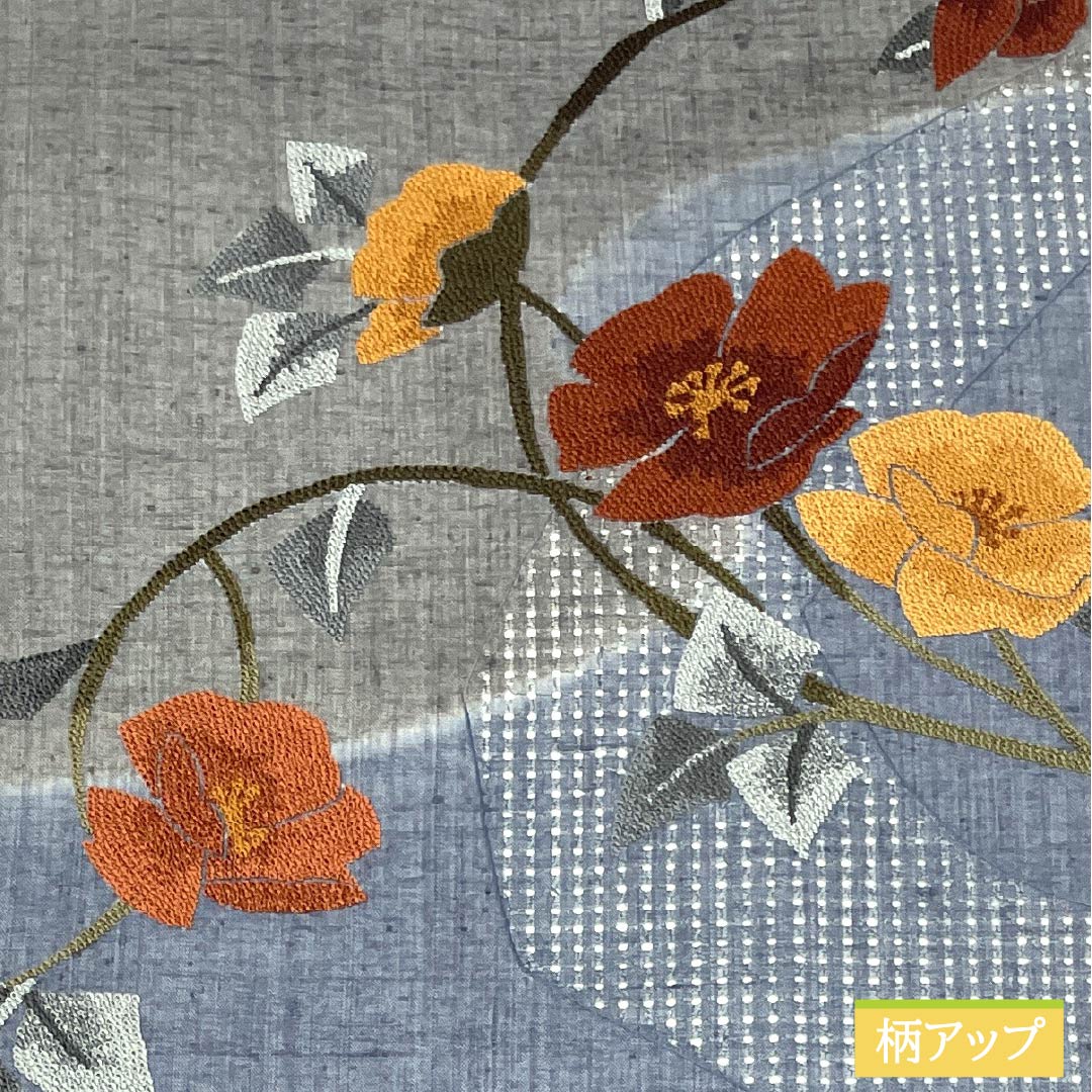 グレー地にハスの花刺繍　名古屋帯 レディース グレー地にハスの花刺繍 名古屋帯