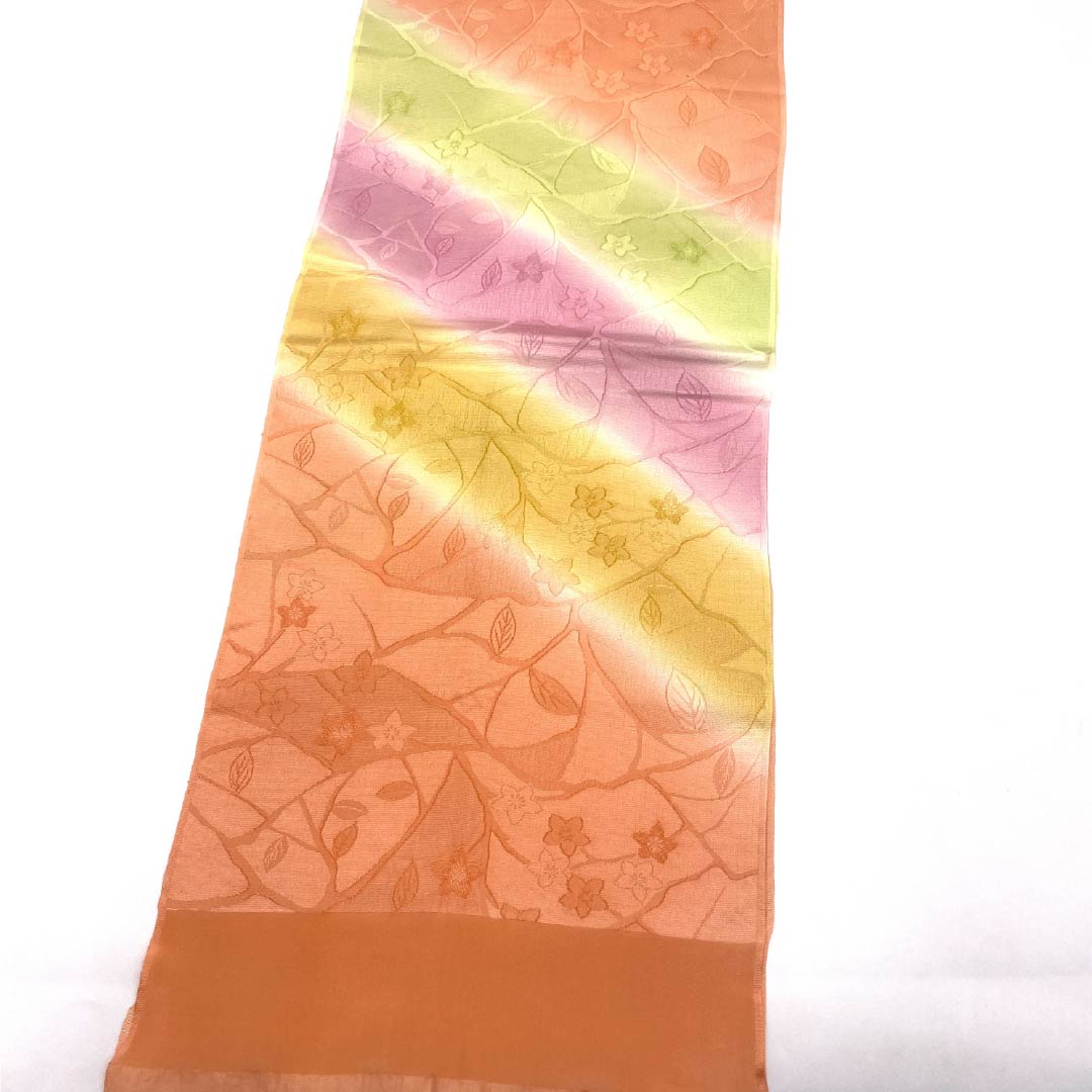 帯揚げ 正絹 Aランク セミフォーマル 洗朱色（あらいしゅいろ） グラデーション 桔梗 長さ約179cm 幅約30cm ピンク系 1136003053913