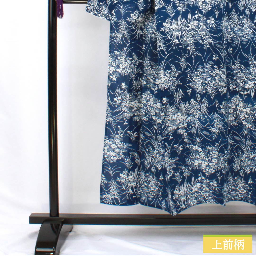 浴衣 木綿 身丈149cm 裄丈63.5cm Sランク 絽 紺系 紺桔梗色（こんききょういろ） 綿絽 総花 1118006352118