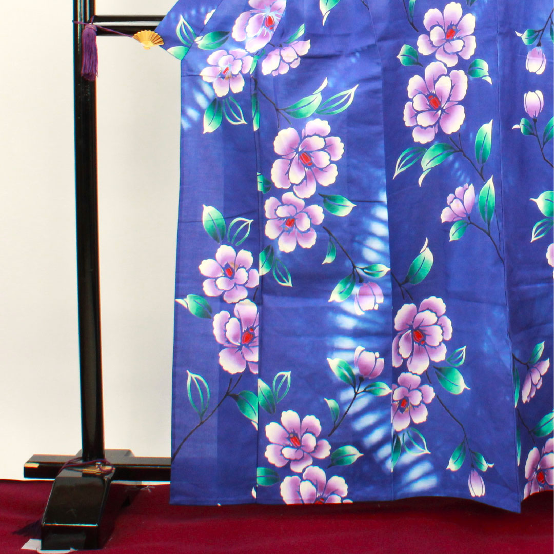 浴衣 青紫色 草花模様 木綿 Aランク 単衣 身丈164cm 裄丈70cm 紫系 1118001723420