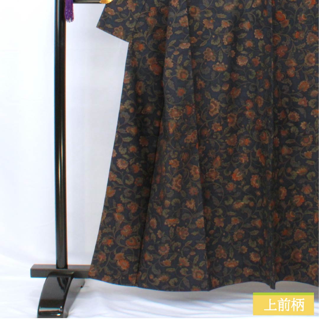 小紋 正絹 身丈160cm 裄丈63cm 袷 濃紺色（のうこんいろ） 更紗模様 Sランク 紺系 1115005282418