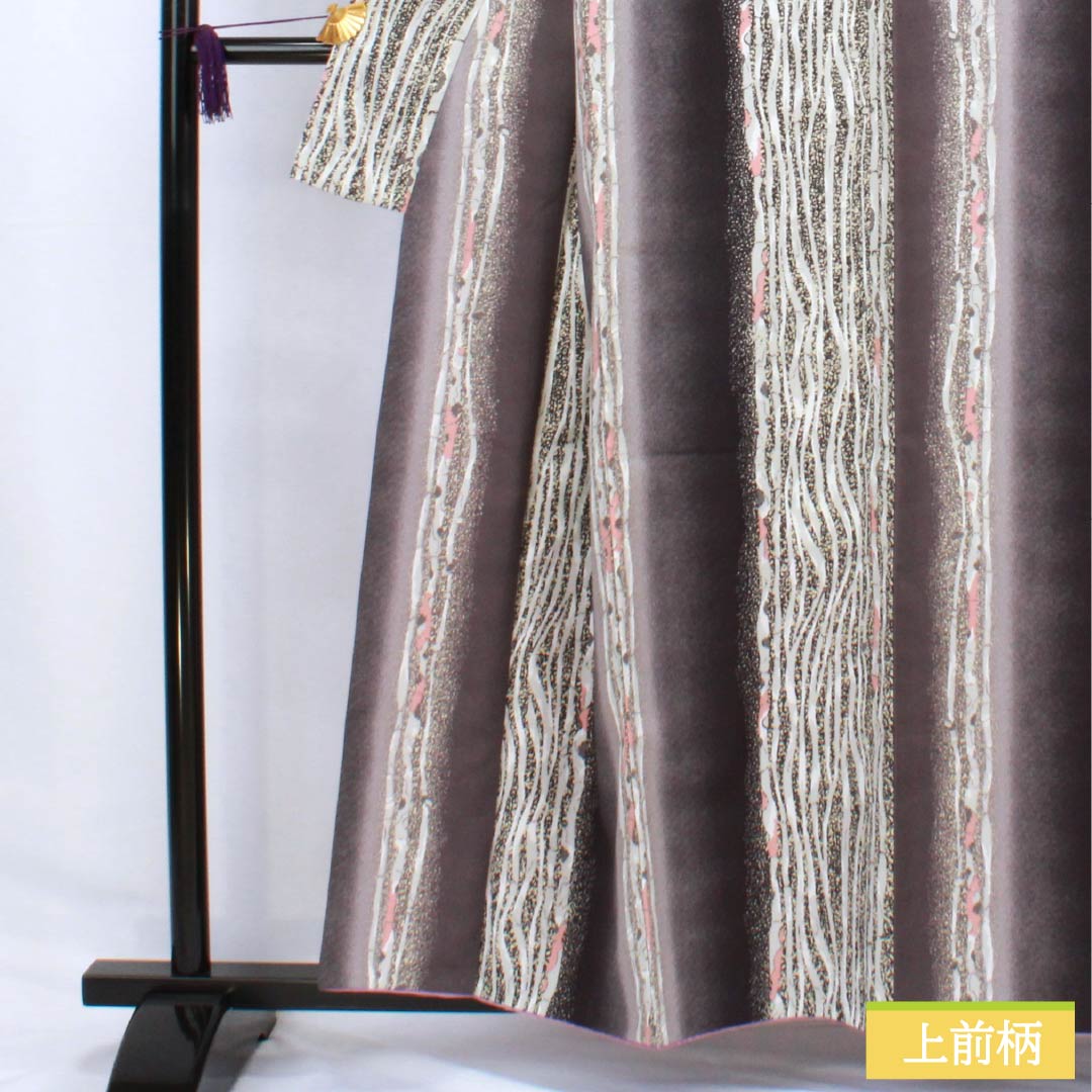 小紋 ポリエステル 身丈158cm 裄丈64.5cm 袷 今鶴羽色（いまつるはいろ） 縦縞 洗える着物 Sランク グレー系 1115006262322