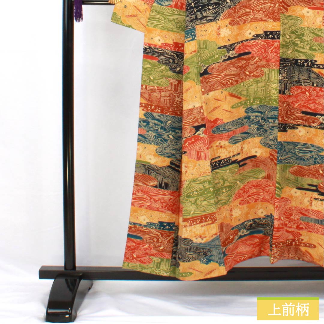 Komon, pure silk, length 153cm, sleeve length 63cm, lined, stencil dyeing, cloud pattern, classic pattern, half collar, A rank, gradation style, 1115005533299