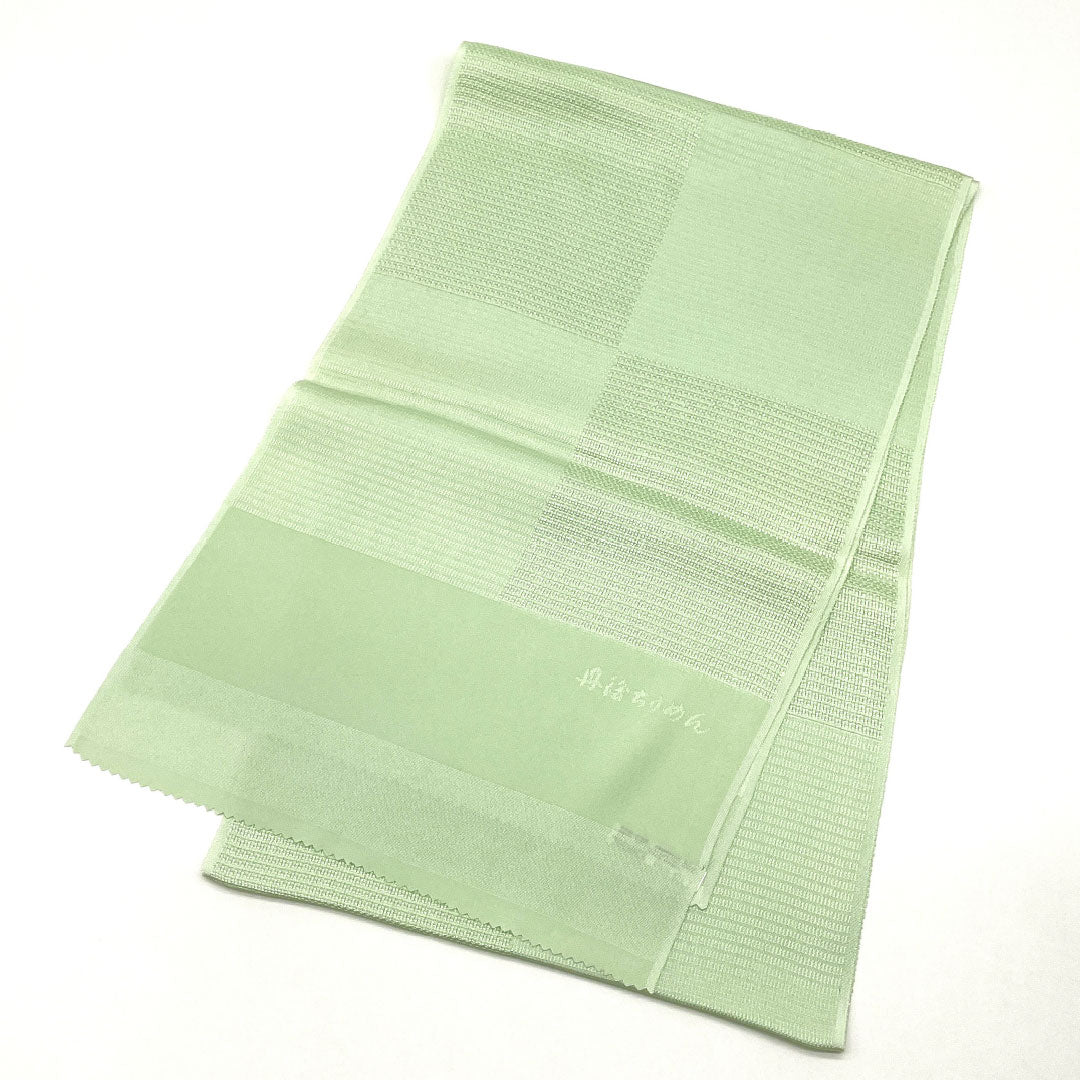 (Like New) Silk Obiage (Sash) - New Rank, Casual, Celadon-Colored, Tango Chirimen, Checkered Pattern, Approximately 184cm Long, 28.5cm Wide, Green, Item Number: 1136001141919