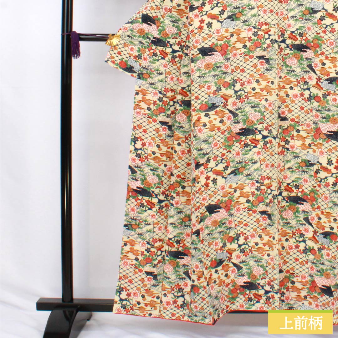 Komon (small pattern) kimono, pure silk, A-rank, length 158cm, sleeve length 62cm, lined, Tokyo white-brown (Tokyo shirachairo), tsumugi fabric, classic pattern, cream-toned, with basting threads, product number 1115007313315