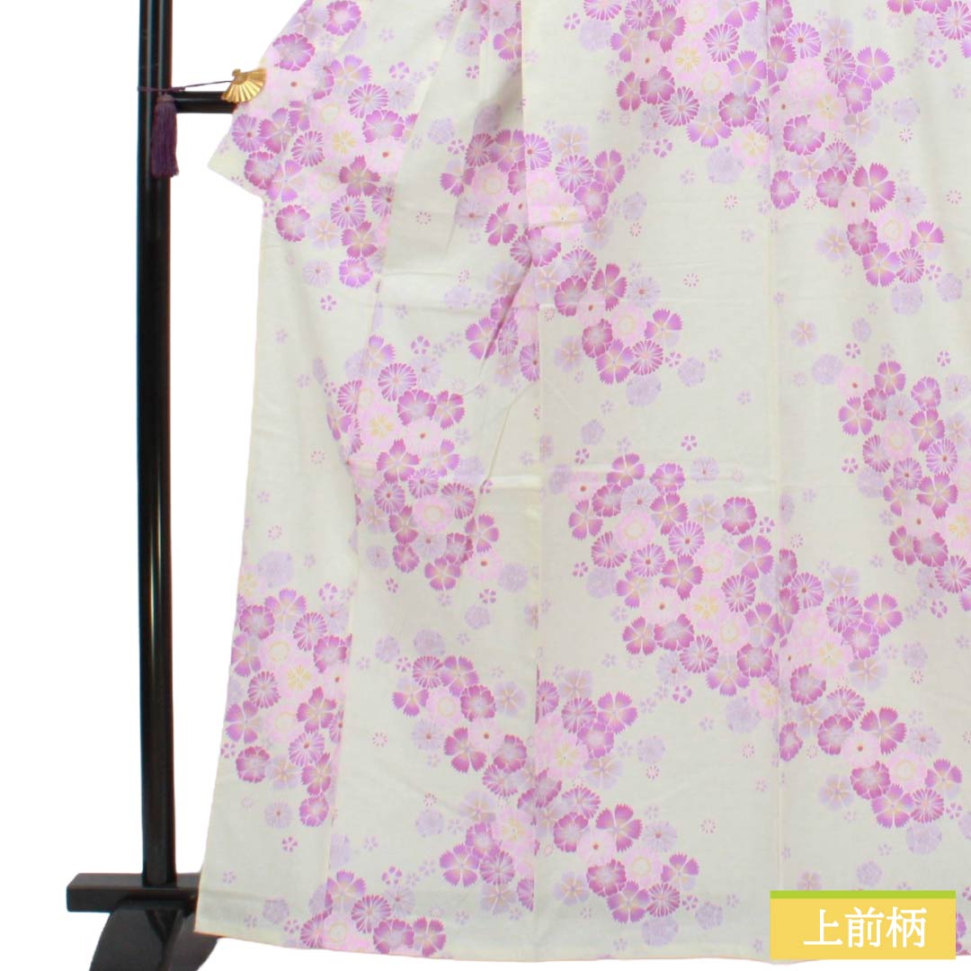 浴衣 木綿 Aランク 身丈164.5cm 裄丈63cm 桜 菊 単衣 白系 1118007513411