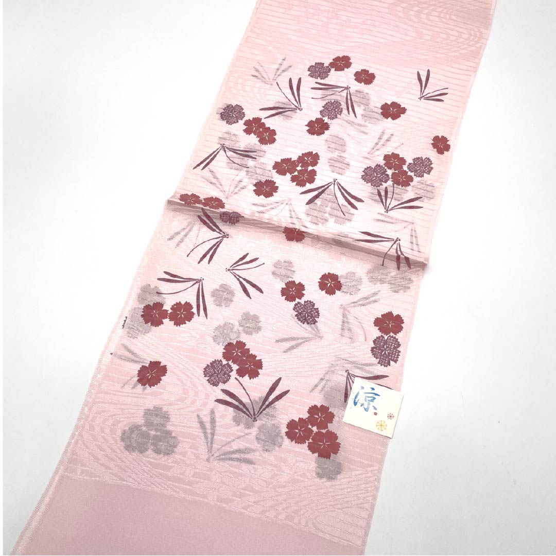 （新品）帯揚げ 正絹 セミフォーマル 淡紅色（たんこうしょく） 夏物 撫子 トンボ 長さ約170cm 幅約28.5cm NEWランク ピンク系 1136000711913