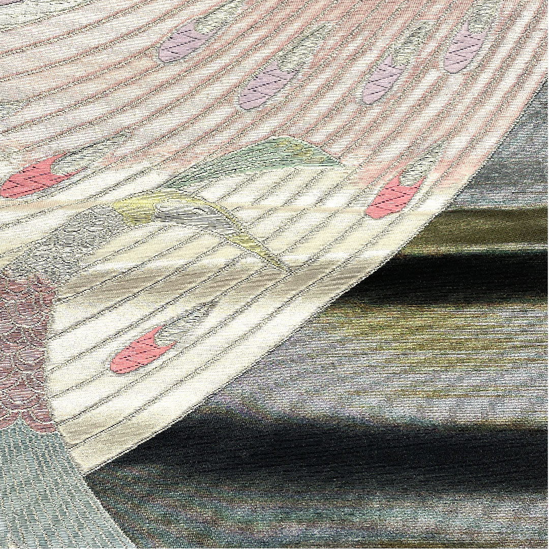 袋帯 振袖用 孔雀 帯丈422cm 正絹 Aランク 六通 フォーマル グレー系 1123004063322