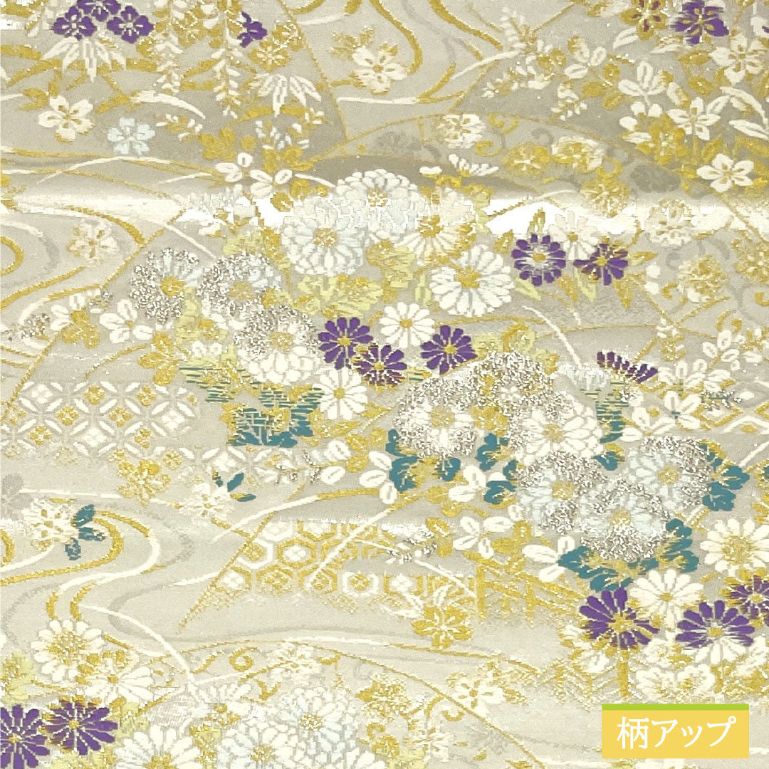 袋帯 正絹 Sランク 遠山蒔絵文 西陣織    帯丈444cm 六通 フォーマル 銀系 1123016982322