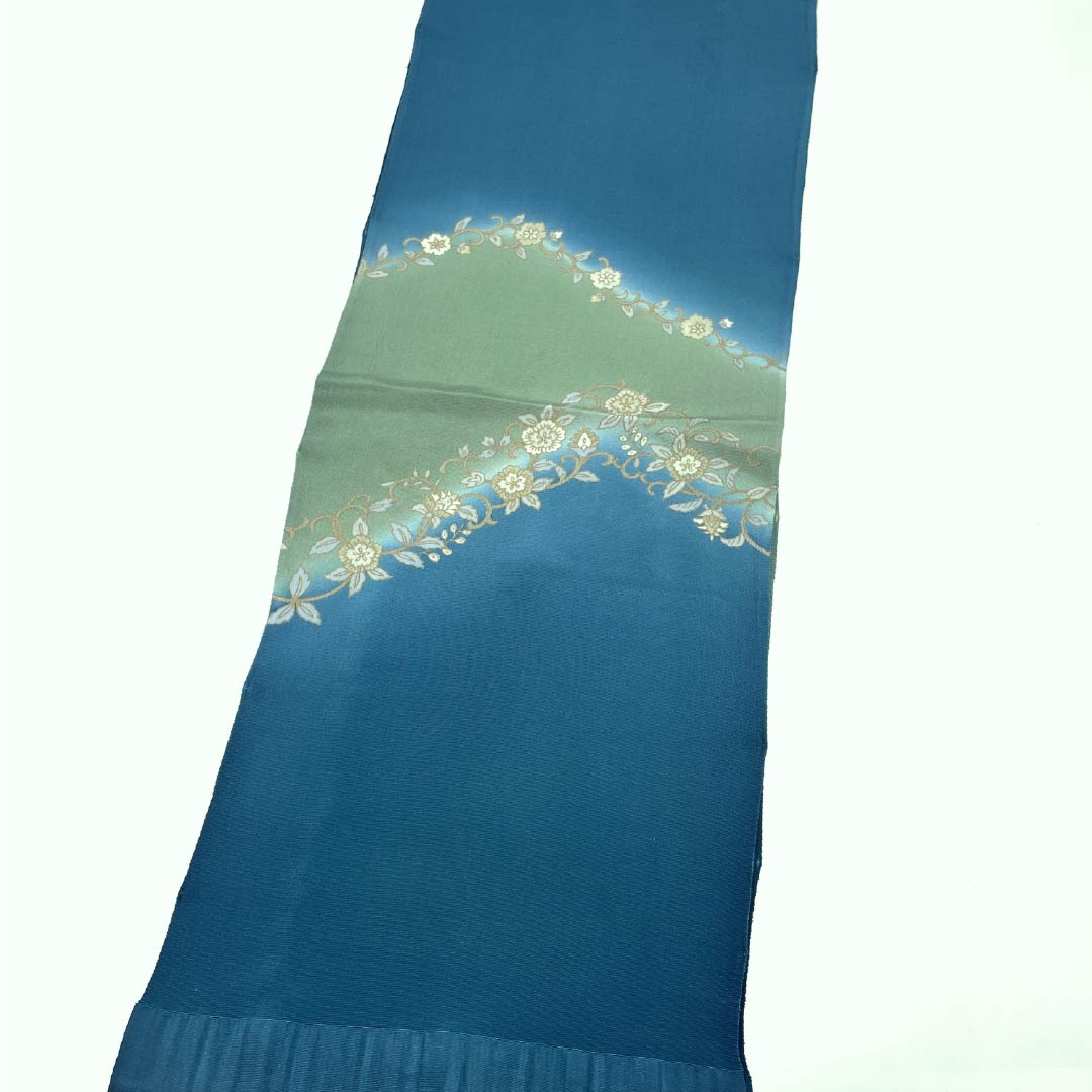 帯揚げ 正絹 Aランク セミフォーマル 納戸色（なんどいろ） 草花 長さ約173cm 幅約30cm 青系 1136002493917