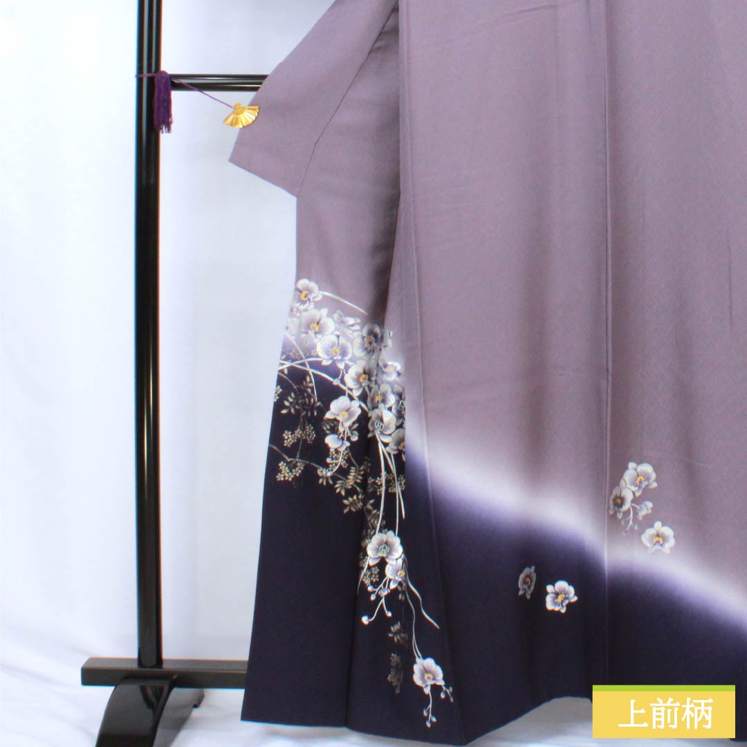 訪問着 正絹 Sランク 袷 身丈161cm 裄丈63cm 鳩羽色（はとばいろ） 付下げ 金彩加工 花 ハジックガード 紫系 1112006762420