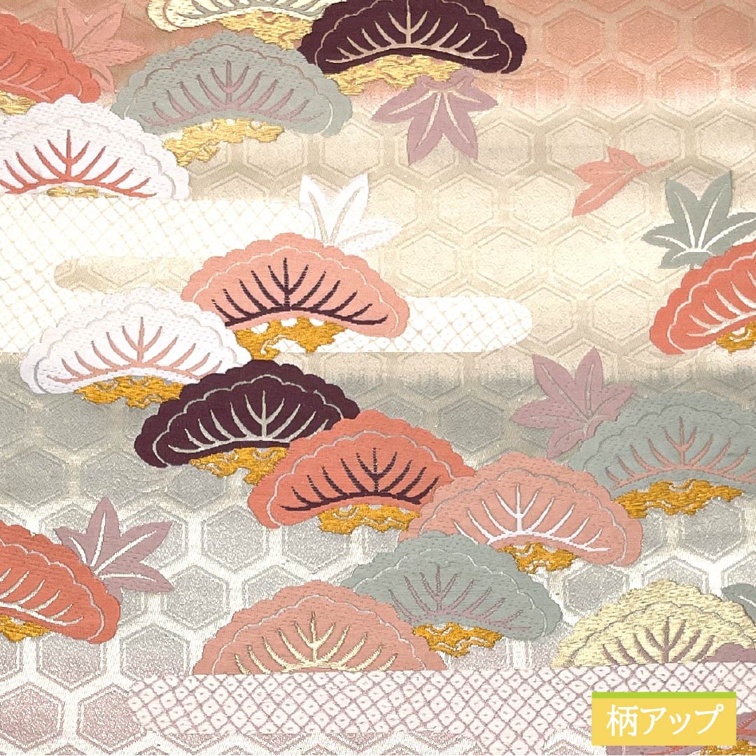 リサイクル着物】袋帯 正絹 留袖用 亀甲 松 紅葉 帯丈426cm A