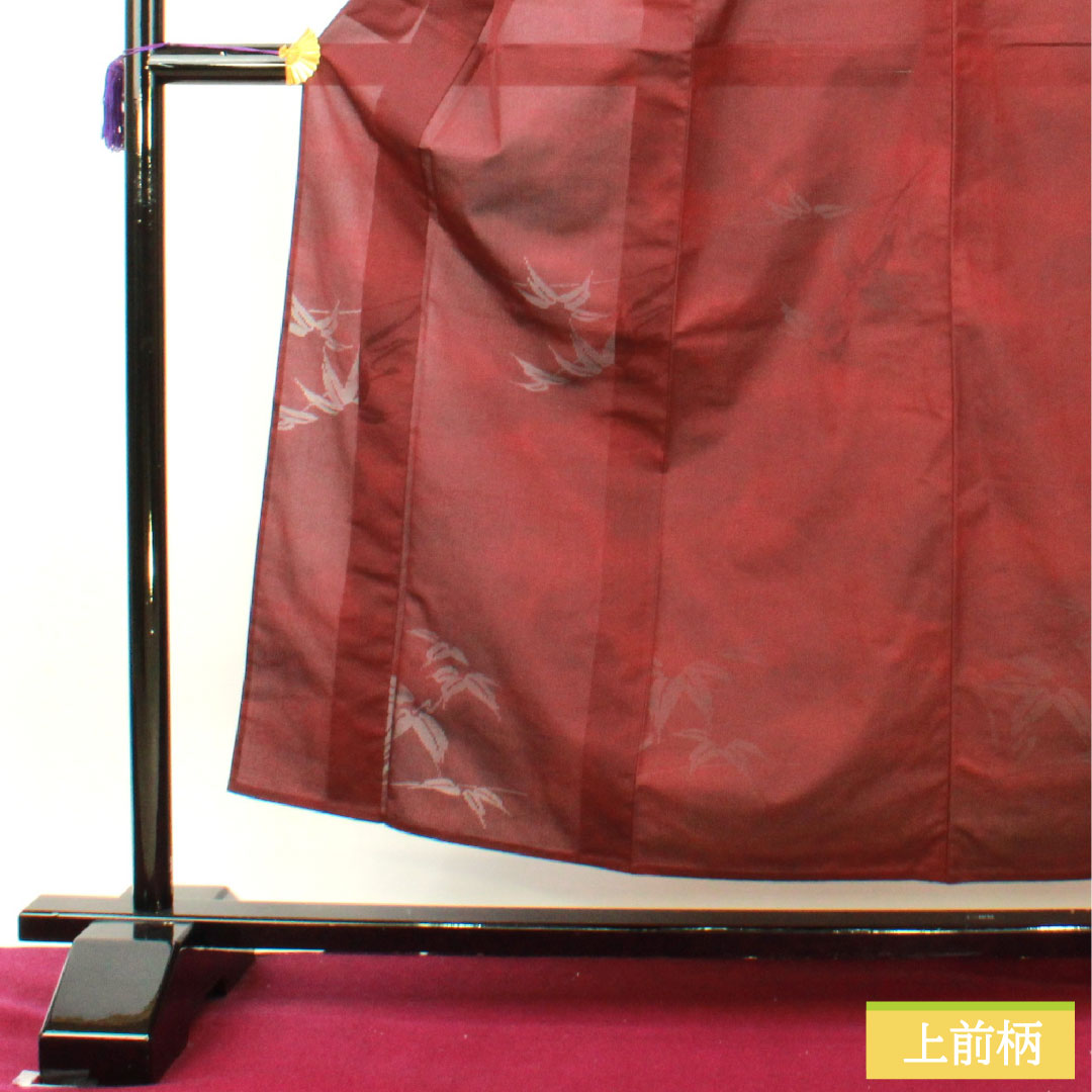 夏物 正絹 小紋 身丈156cm 裄丈62.5cm 暗紅色（あんこうしょく） 紋紗 笹 紗 Sランク 赤系 1132001902312