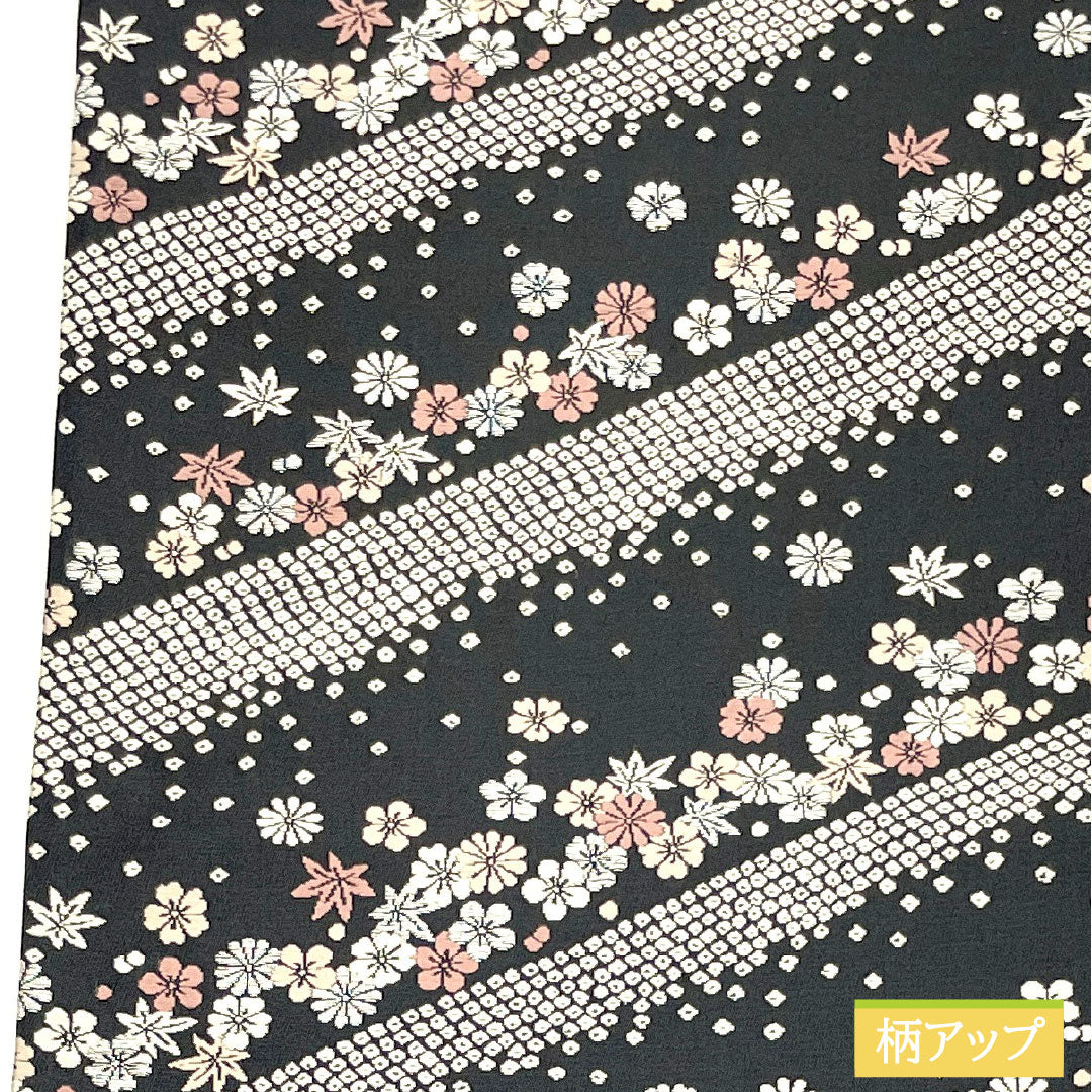 袋帯 正絹 Sランク 西陣織 疋田 小花   帯丈446cm 六通 セミフォーマル 黒系 1123017122310
