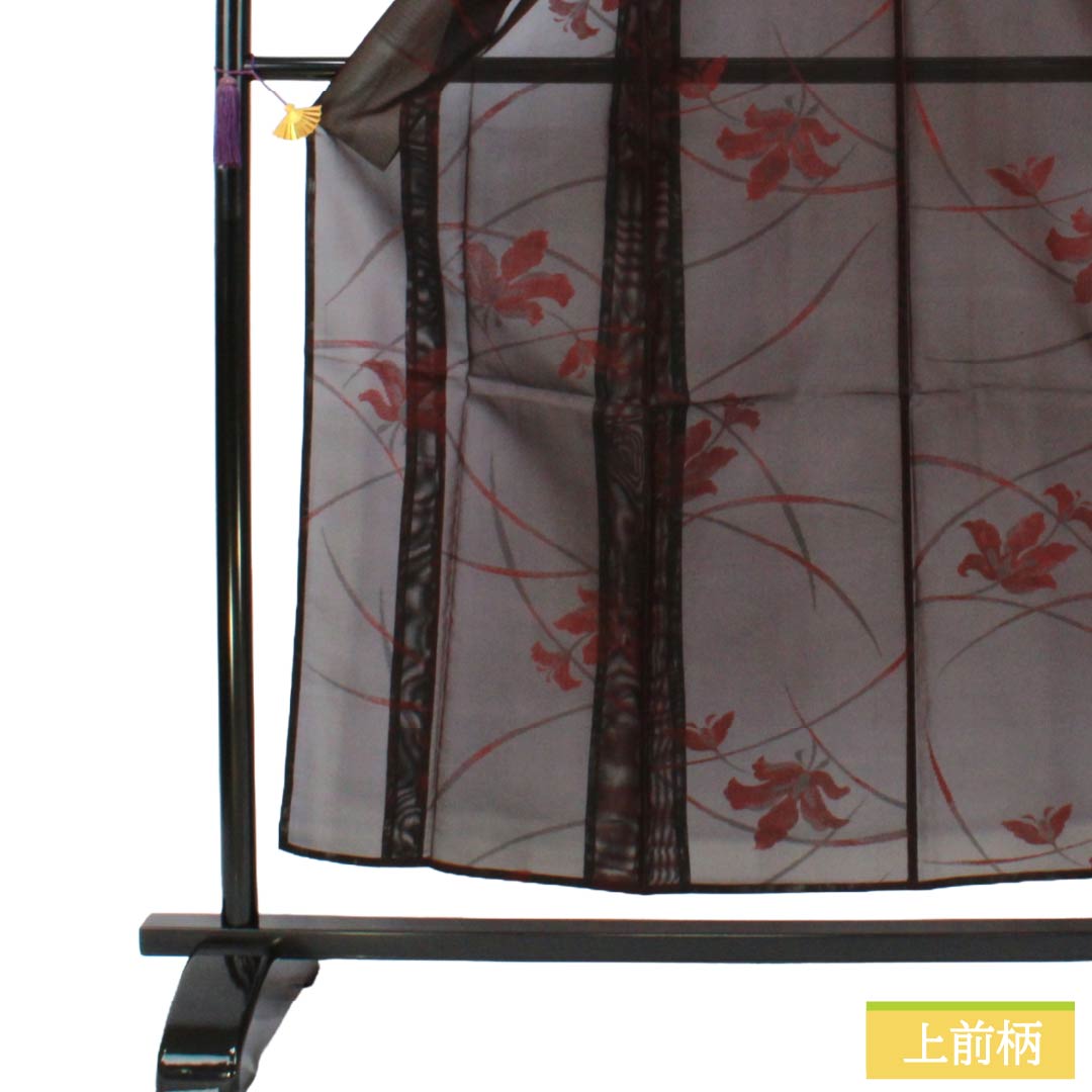 夏物 正絹 お召 Bランク 身丈155.5cm 裄丈62.5cm 暗紅色（あんこうしょく） 露芝 草花模様 紗 赤系 1132004264312