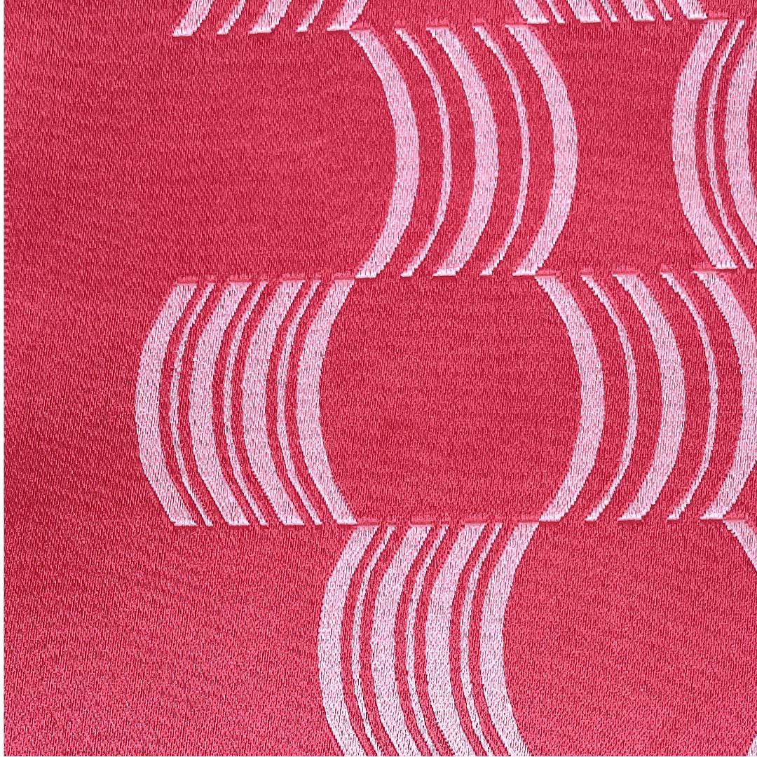 半幅帯 ポリエステル 帯丈356cm 火裏紅色（かりこういろ） 幾何学模様 曲線 ピンク系 Sランク 1125001362313